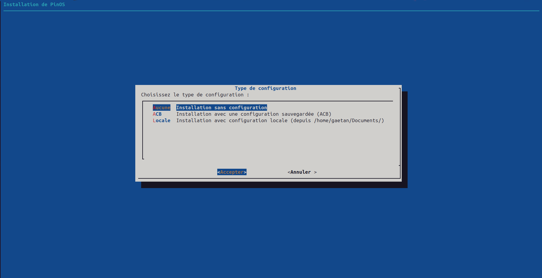 Sélection de la configuration